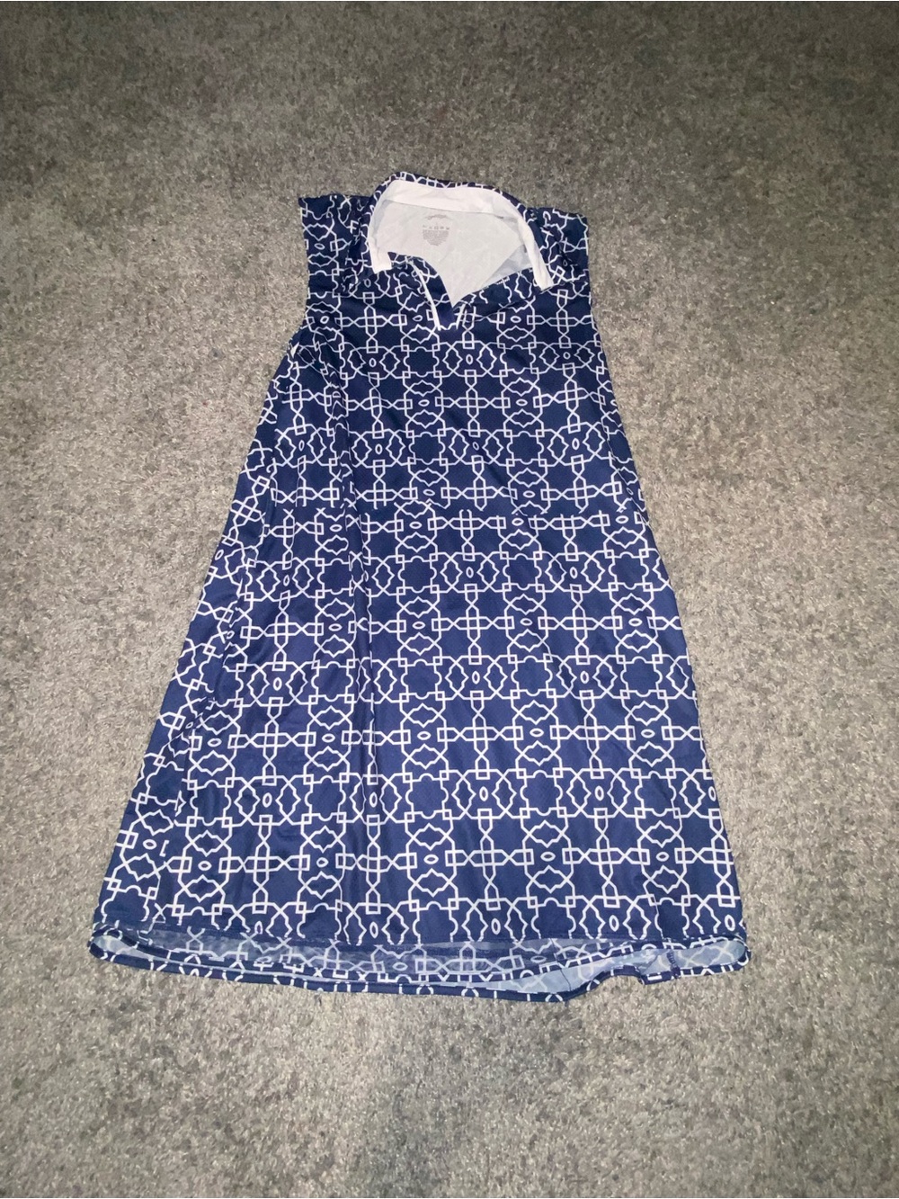 Gottex Navy & White Geometric Collared Shift Dress